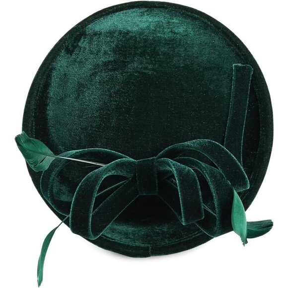 ?Bubbmi Fascinator Hat Women Green Velvet or Velour Church Banquet Cocktail Hat main image 4